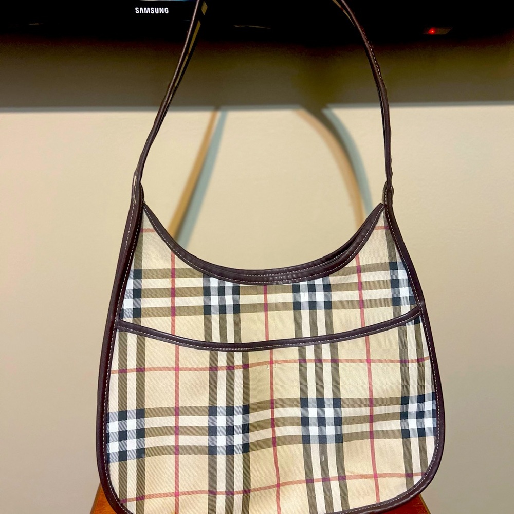 Burberry Checkered Shoulder Bag in Beige and Brown